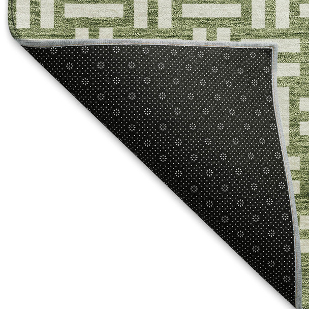 3' X 5' Green And Ivory Abstract Geometric Washable Area Rug With UV Protection