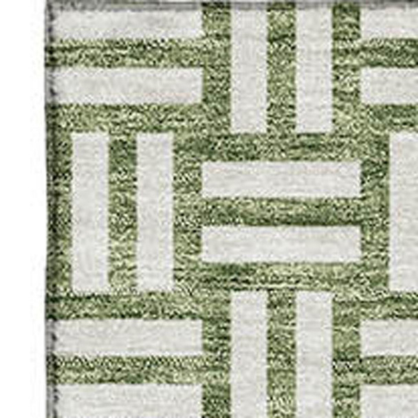 5' X 8' Green And Ivory Abstract Geometric Washable Area Rug With UV Protection