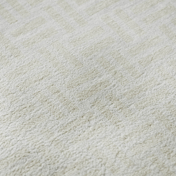 3' X 5' Ivory And Beige Abstract Geometric Washable Area Rug With UV Protection