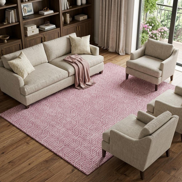 10' X 14' Blush And Ivory Geometric Washable Area Rug With UV Protection