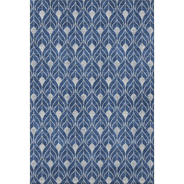 9' X 12' Navy Blue And Gray Geometric Washable Area Rug With UV Protection