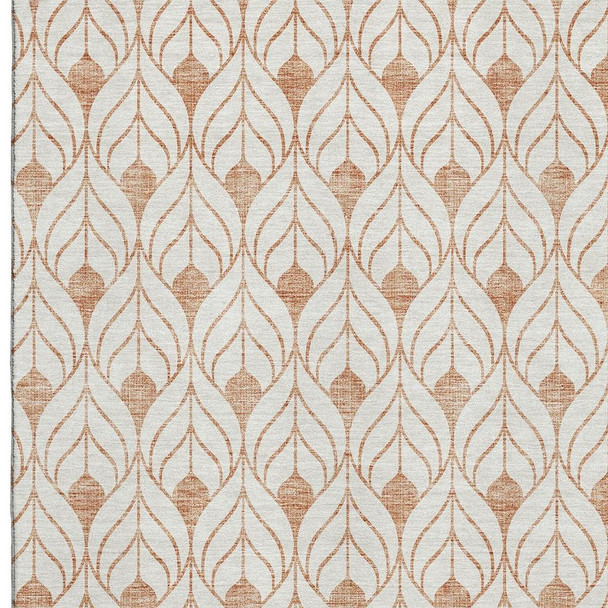 3' X 5' Salmon And Ivory Geometric Washable Area Rug With UV Protection