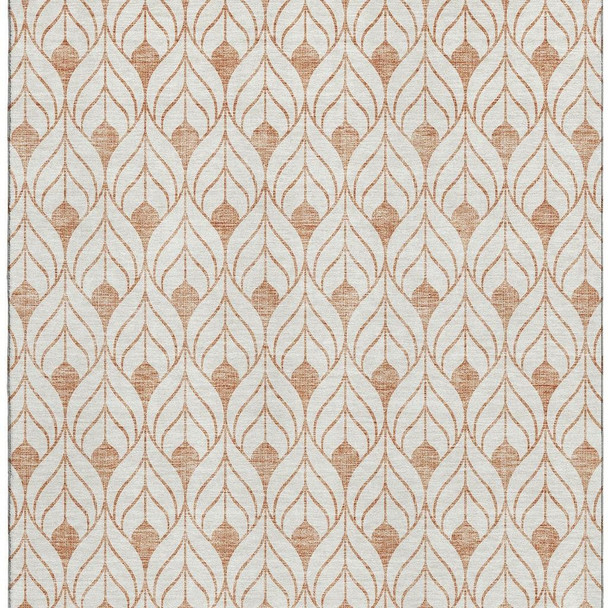 9' X 12' Salmon And Ivory Geometric Washable Area Rug With UV Protection