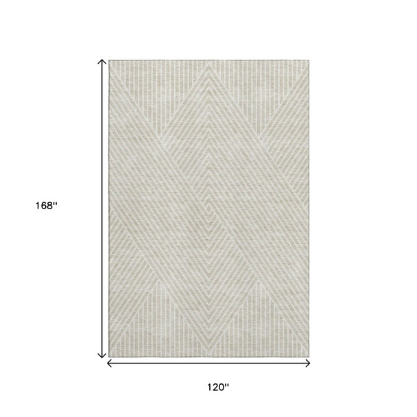 10' X 14' Beige And Ivory Geometric Washable Area Rug With UV Protection