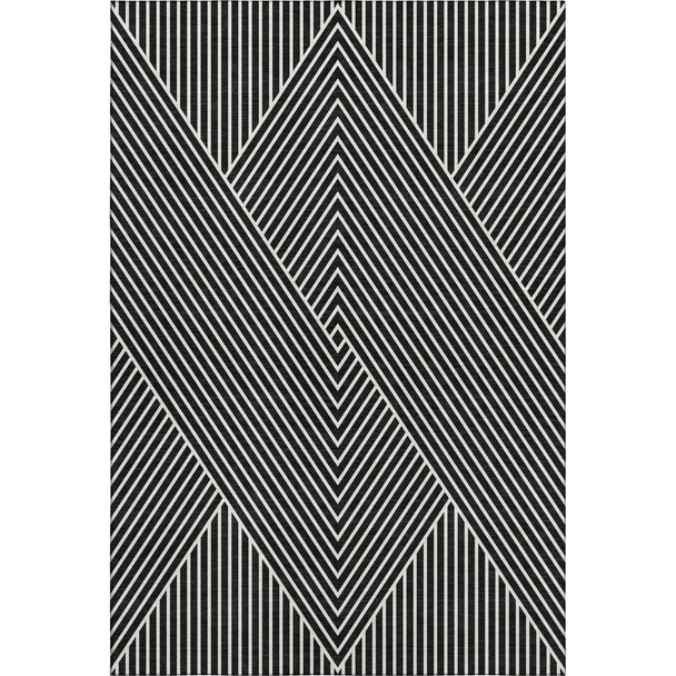 10' X 14' Black And Ivory Geometric Washable Area Rug With UV Protection