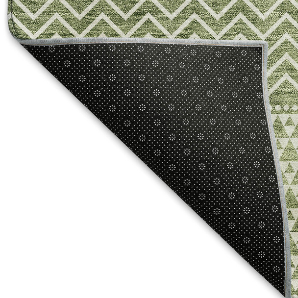 3' X 5' Green And Ivory Striped Washable Area Rug With UV Protection