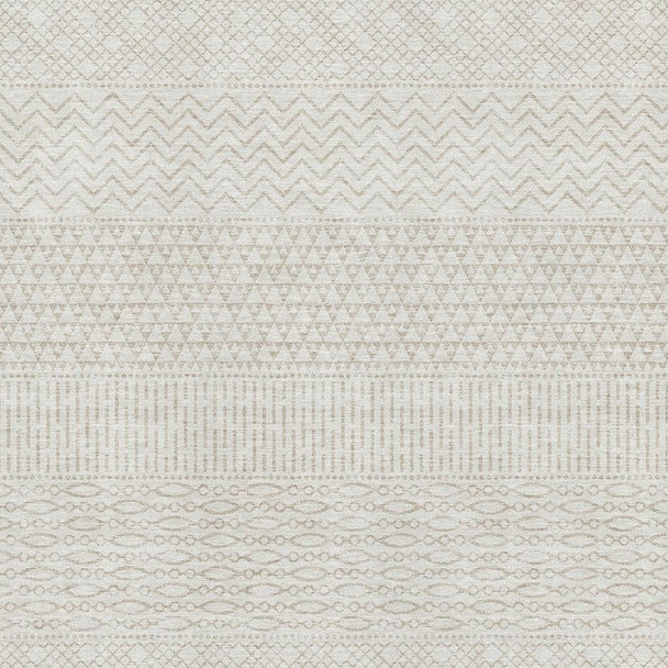 5' X 8' Ivory And Beige Striped Washable Area Rug With UV Protection