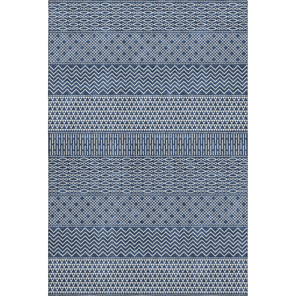 9' X 12' Navy Blue And Ivory Striped Washable Area Rug With UV Protection