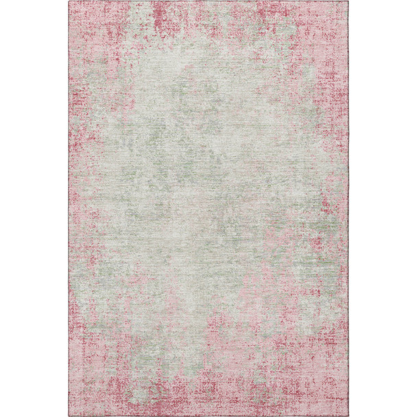 5' X 8' Pink And Ivory Abstract Washable Area Rug With UV Protection