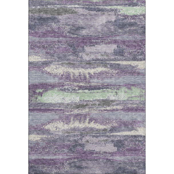 9' X 12' Purple And Ivory Abstract Washable Area Rug With UV Protection