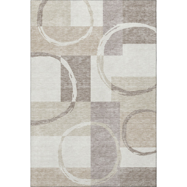 3' X 5' Ivory Beige And Taupe Geometric Washable Area Rug With UV Protection