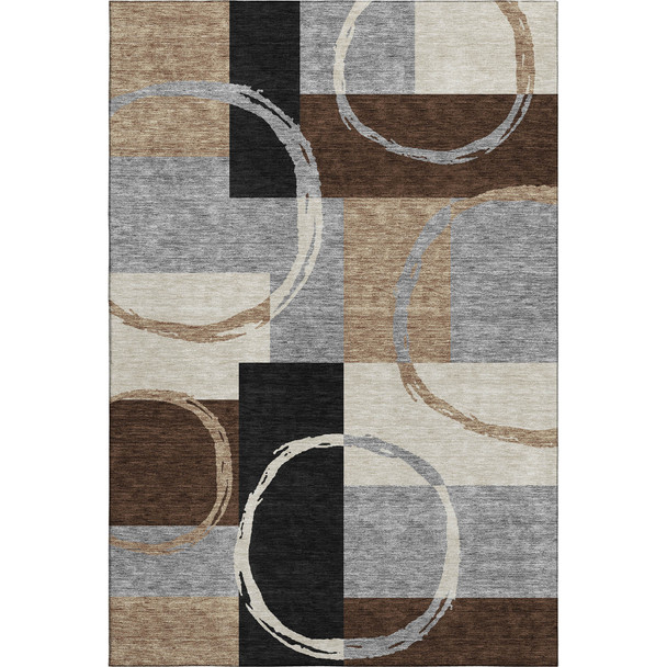 3' X 5' Pewter Gray And Black Geometric Washable Area Rug With UV Protection