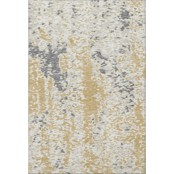9' X 12' Gold Ivory And Gray Abstract Washable Area Rug With UV Protection