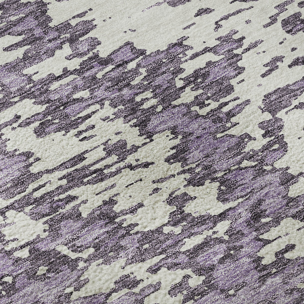 8' Lavender And Ivory Abstract Washable Round Rug With UV Protection