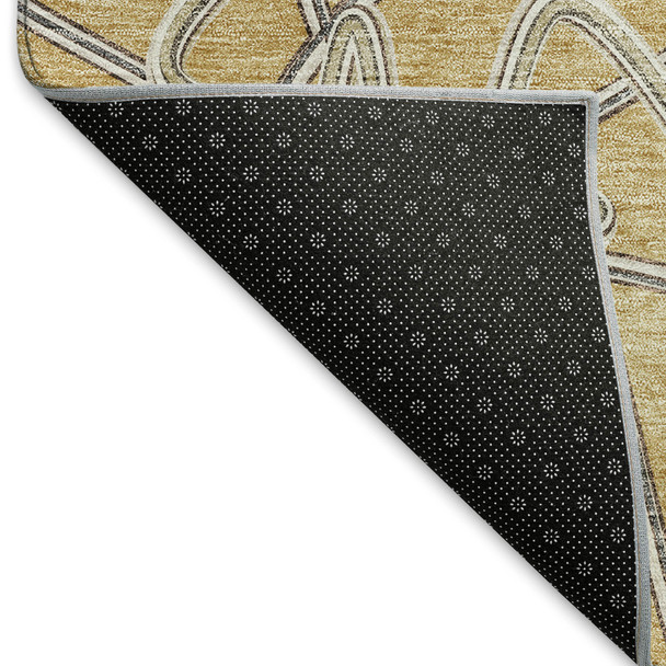 8' Gold And Ivory Geometric Washable Round Rug With UV Protection
