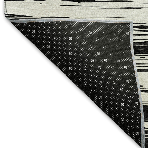 9' X 12' Black And Ivory Striped Washable Area Rug With UV Protection