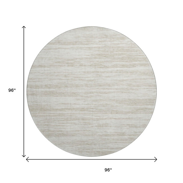8' Ivory And Beige Striped Washable Round Rug With UV Protection