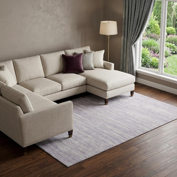 8' X 10' Lavender And Ivory Striped Washable Area Rug With UV Protection