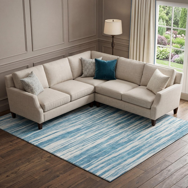 9' X 12' Teal And Ivory Striped Washable Area Rug With UV Protection
