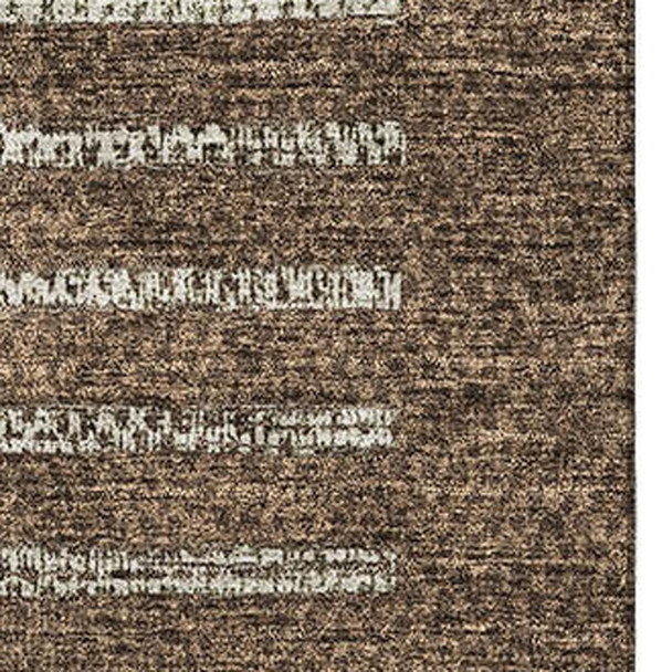3' X 5' Chocolate Beige And Gold Striped Washable Area Rug With UV Protection