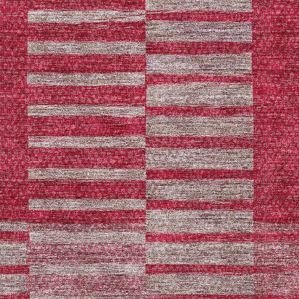 9' X 12' Burgundy And Gray Striped Washable Area Rug With UV Protection