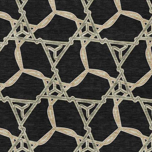 9' X 12' Black Beige And Ivory Geometric Washable Area Rug With UV Protection