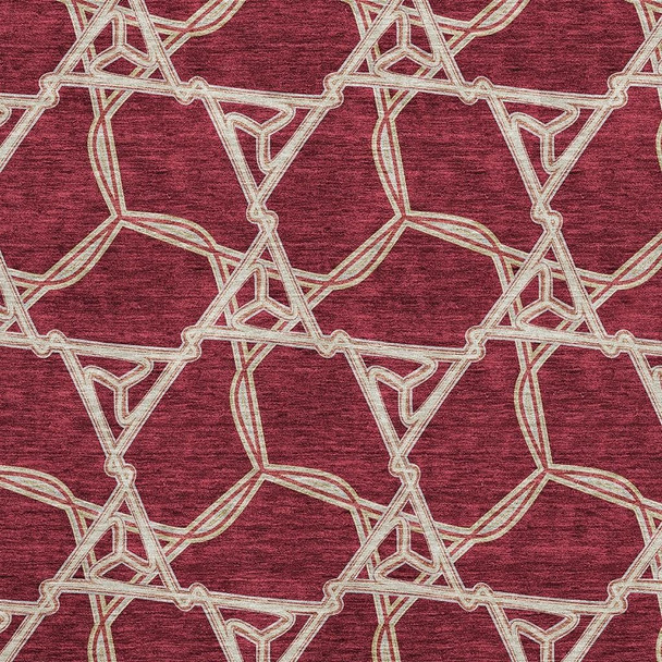 3' X 5' Burgundy And Gray Geometric Washable Area Rug With UV Protection