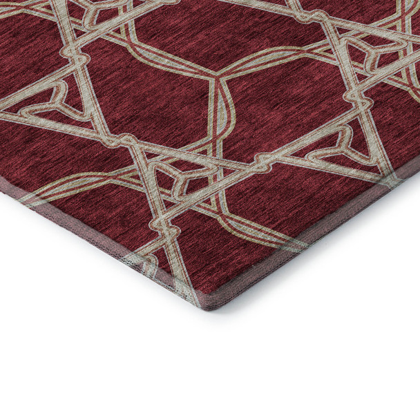 9' X 12' Burgundy And Gray Geometric Washable Area Rug With UV Protection