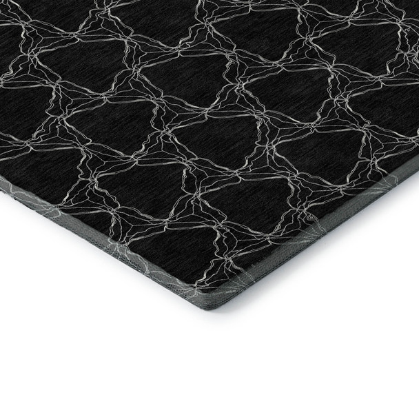 10' X 14' Black And Ivory Geometric Washable Area Rug With UV Protection