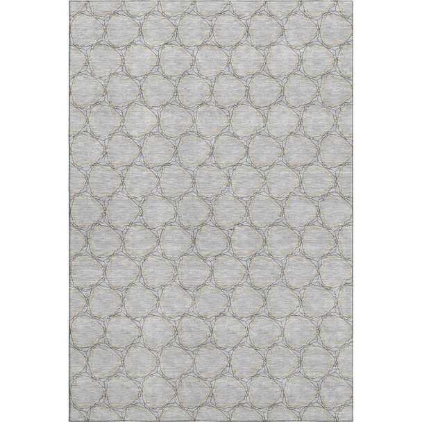 9' X 12' Gray And Gold Geometric Washable Area Rug With UV Protection