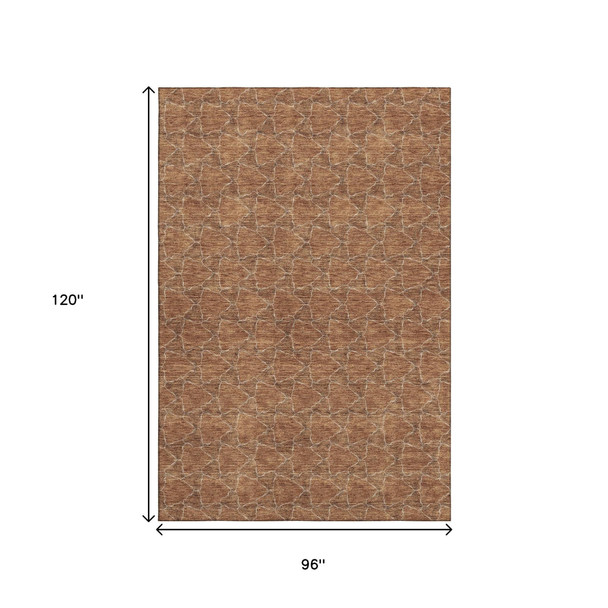 8' X 10' Rust And Ivory Geometric Washable Area Rug With UV Protection