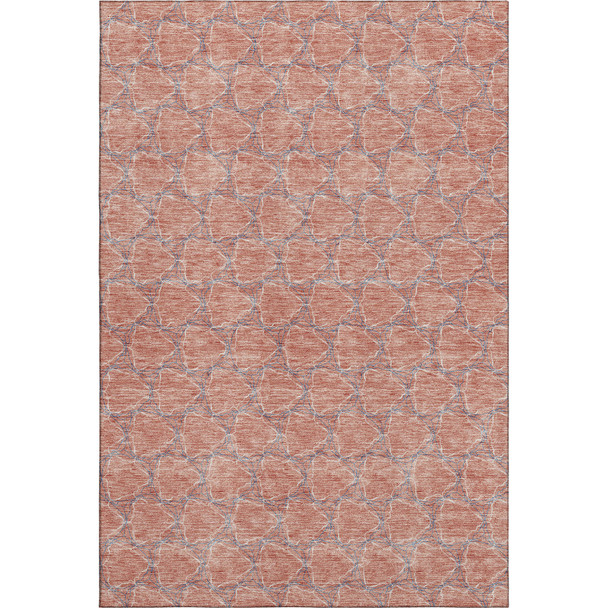 8' X 10' Salmon Ivory And Blue Geometric Washable Area Rug With UV Protection