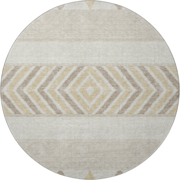 8' Beige Ivory And Tan Southwestern Washable Round Rug With UV Protection