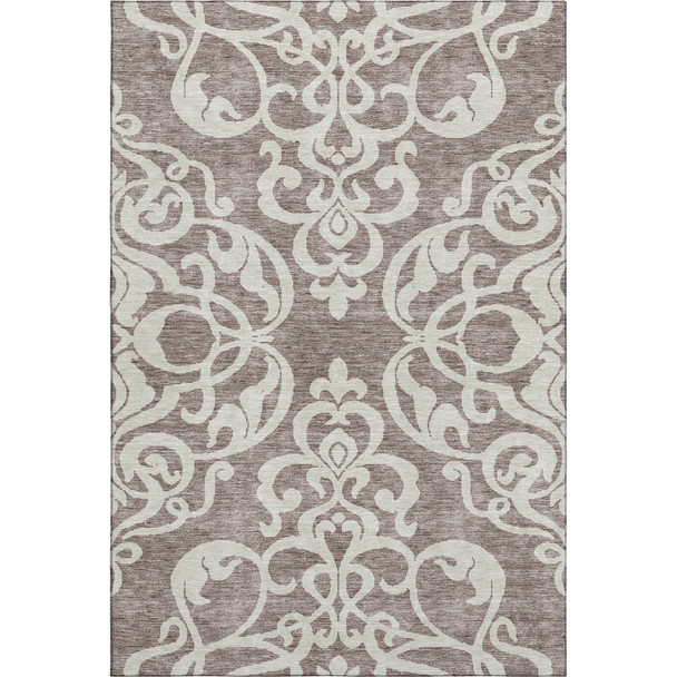 10' X 14' Taupe And Ivory Damask Washable Area Rug With UV Protection