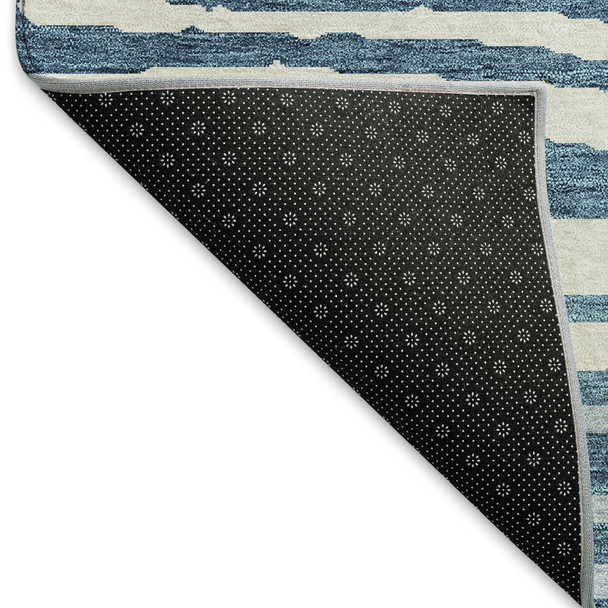 9' X 12' Navy Blue And Ivory Woodland Lodge Washable Area Rug With UV Protection