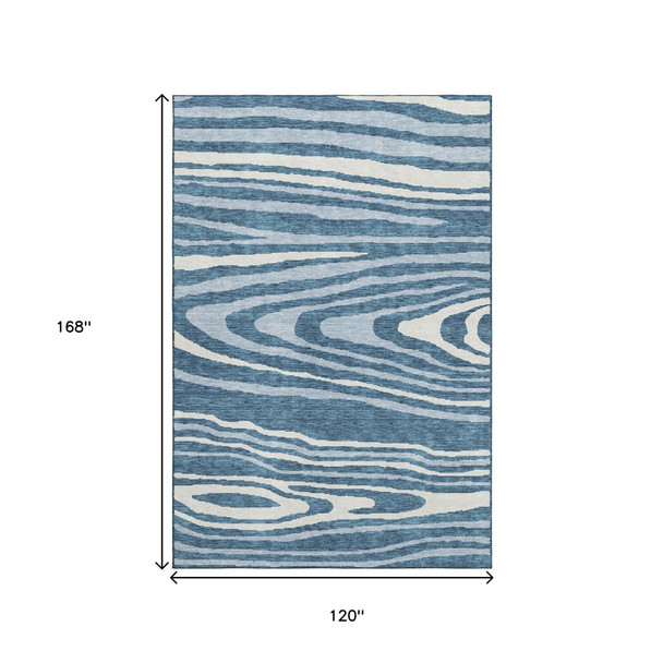 10' X 14' Navy Blue And Ivory Woodland Lodge Washable Area Rug With UV Protection