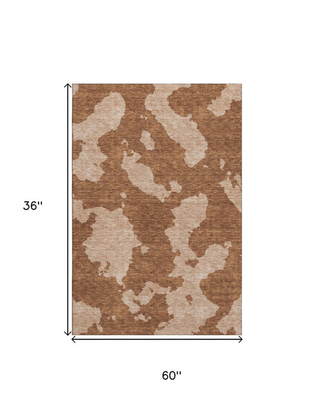 3' X 5' Terra Cotta And Beige Abstract Washable Area Rug With UV Protection