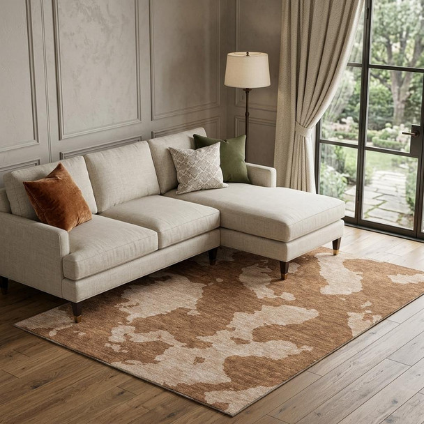 8' X 10' Terra Cotta And Beige Abstract Washable Area Rug With UV Protection