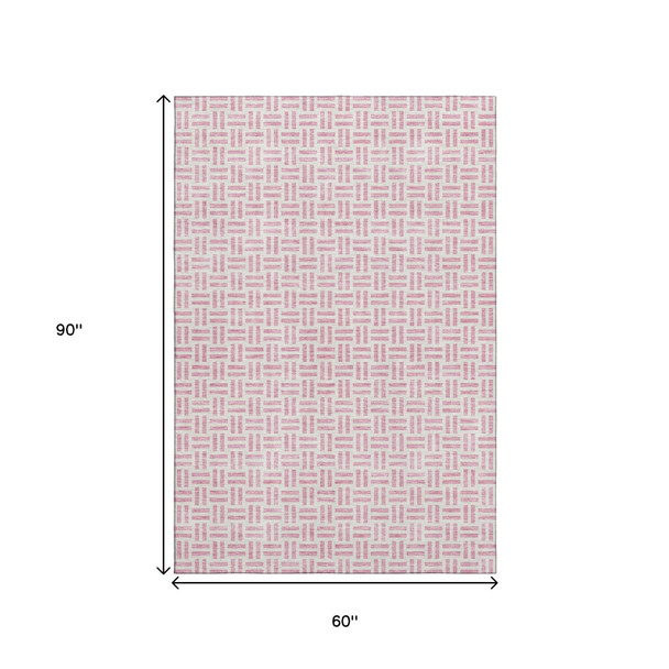 5' X 8' Pink And Ivory Geometric Washable Area Rug With UV Protection
