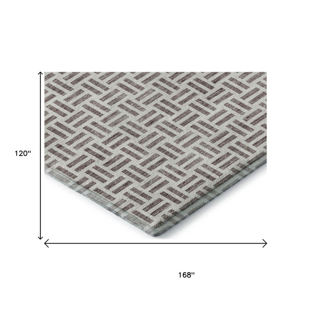 10' X 14' Taupe And Ivory Geometric Washable Area Rug With UV Protection