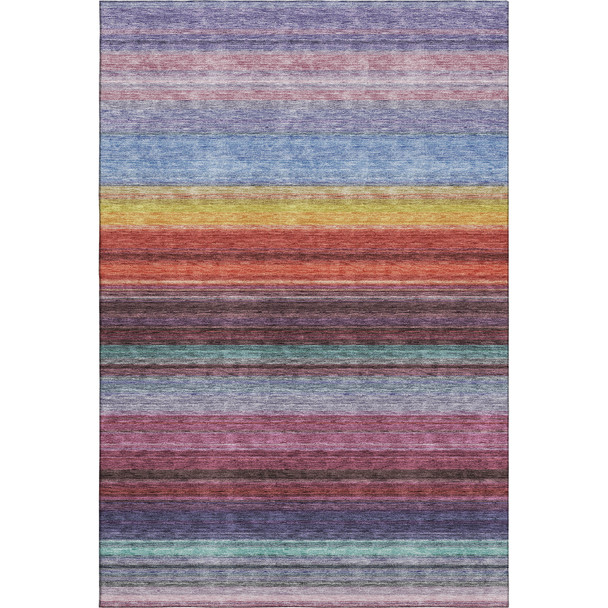 5' X 8' Lavender Red And Orange Striped Washable Area Rug With UV Protection