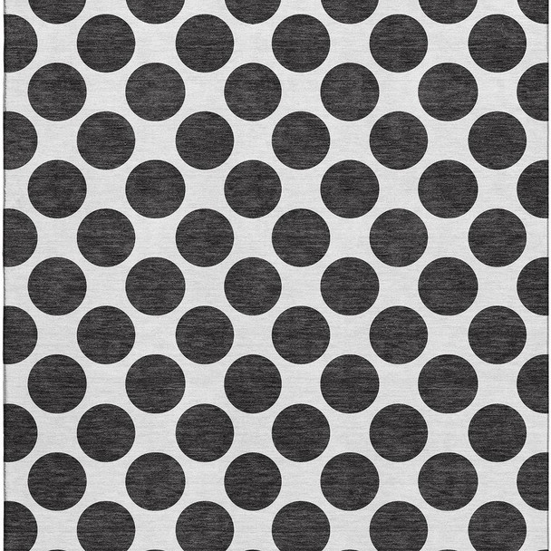 9' X 12' Black And Ivory Polka Dot Washable Area Rug With UV Protection