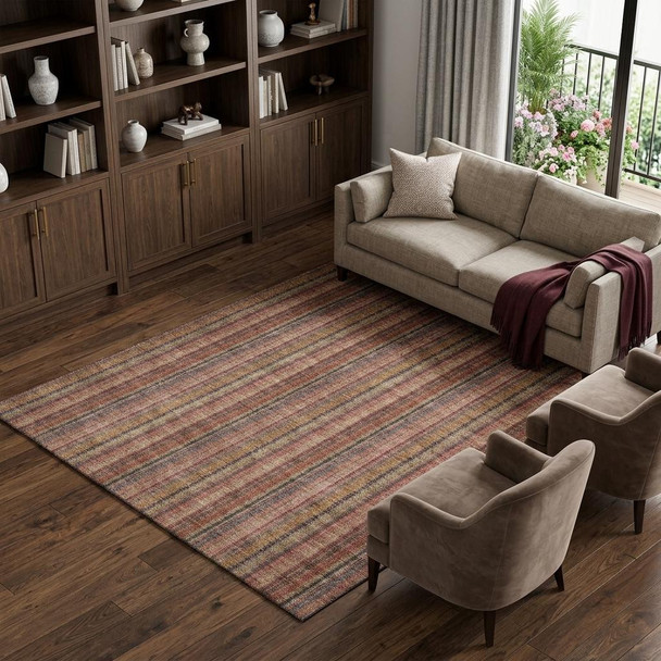 10' X 14' Blush Purple And Orange Striped Washable Area Rug With UV Protection