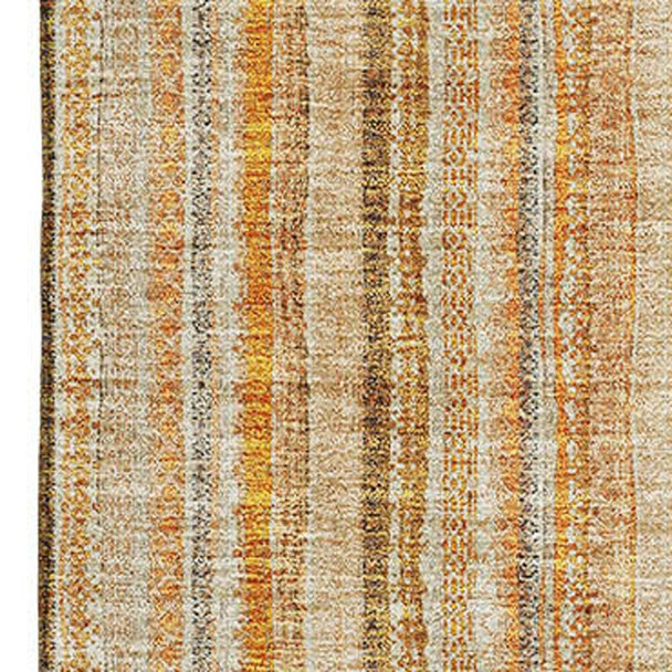 8' X 10' Peach Beige And Orange Striped Washable Area Rug With UV Protection