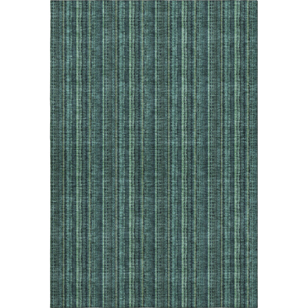 9' X 12' Teal And Mint Green Striped Washable Area Rug With UV Protection