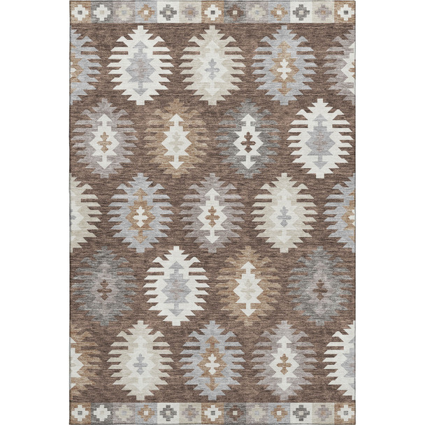 9' X 12' Brown Taupe And Ivory Southwestern Washable Area Rug With UV Protection