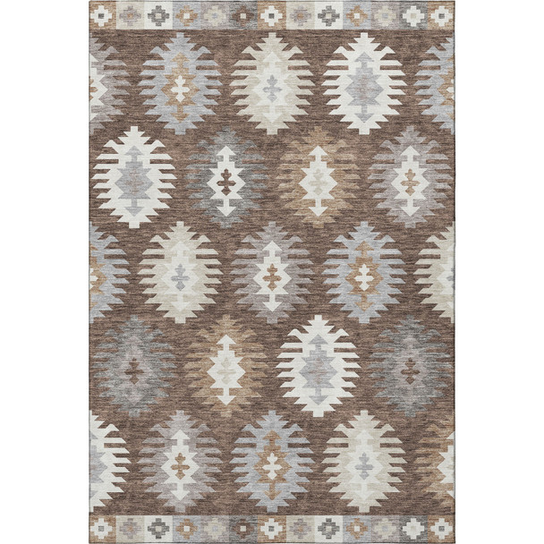 10' X 14' Brown Taupe And Ivory Southwestern Washable Area Rug With UV Protection
