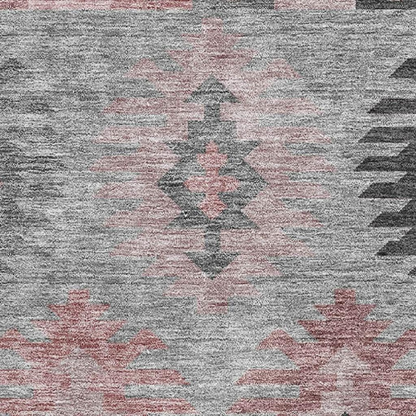 3' X 5' Gray Mauve And Silver Southwestern Washable Area Rug With UV Protection