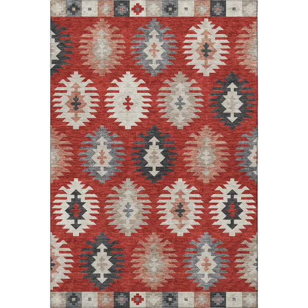 3' X 5' Red Ivory And Gray Southwestern Washable Area Rug With UV Protection