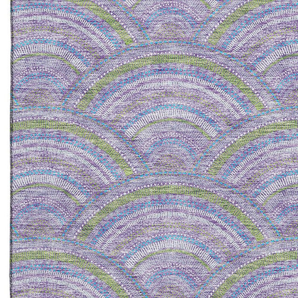 9' X 12' Lavender Olive Green And Ivory Geometric Washable Area Rug With UV Protection